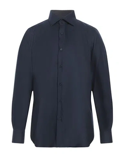 Finamore 1925 Man Shirt Midnight Blue Size 16 Cashmere