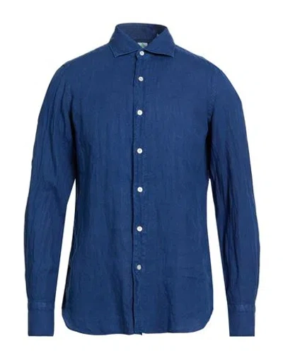 Finamore 1925 Man Shirt Midnight Blue Size 16 Linen