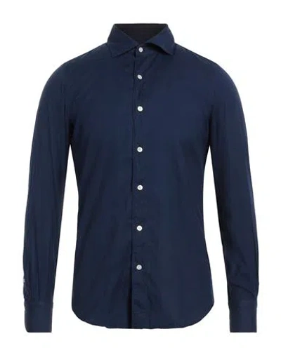 Finamore 1925 Man Shirt Navy Blue Size 17 Cotton In Navy Blue