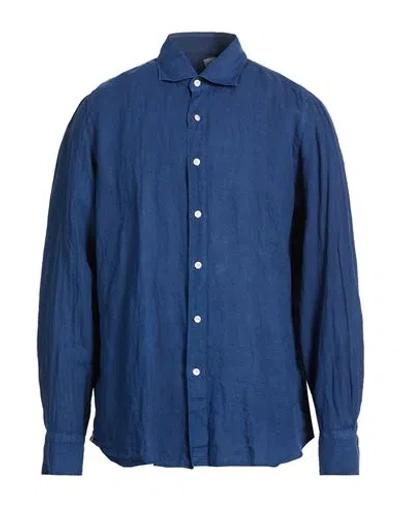 Finamore 1925 Man Shirt Navy Size 17 ½ Linen In Blue