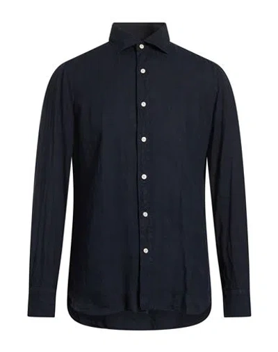 Finamore 1925 Man Shirt Navy Size 17 ½ Linen In Blue