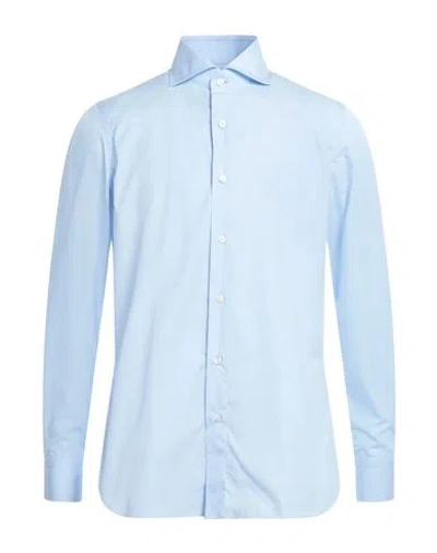 Finamore 1925 Man Shirt Sky Blue Size 15 Cotton In Blue