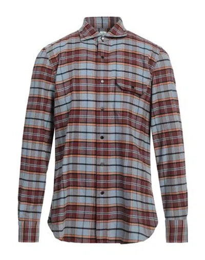 Finamore 1925 Man Shirt Sky Blue Size 17 Cotton, Wool In Gray