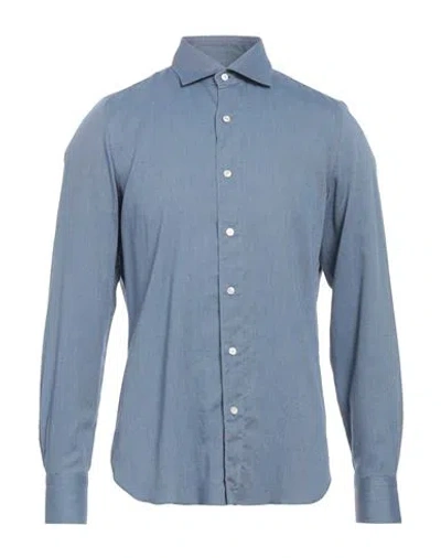 Finamore 1925 Man Shirt Slate Blue Size 15 ½ Cotton, Cashmere