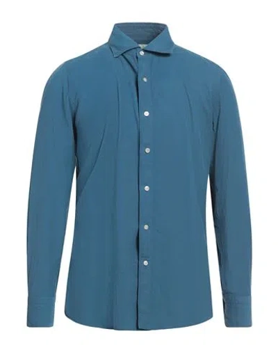 Finamore 1925 Man Shirt Slate Blue Size 17 Cotton