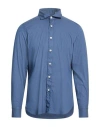 Finamore 1925 Man Shirt Slate Blue Size 17 ½ Cotton, Polyester, Elastane In Multi