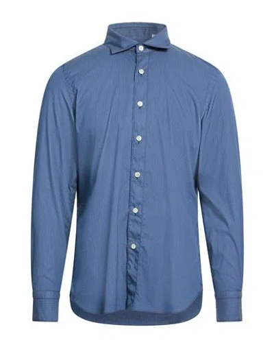 Finamore 1925 Man Shirt Slate Blue Size 17 ½ Cotton, Polyester, Elastane In Multi