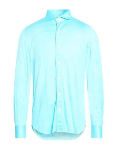 Finamore 1925 Man Shirt Turquoise Size 17 ½ Cotton In Blue