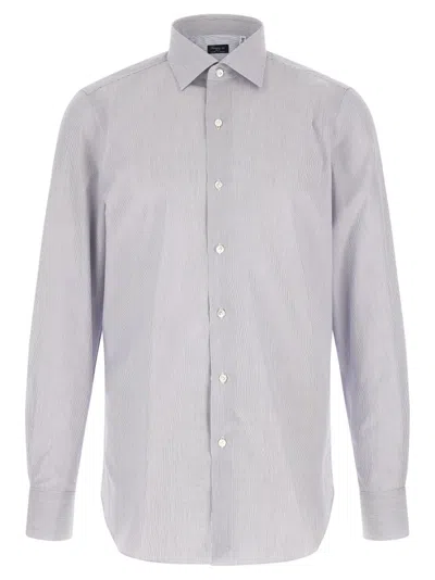 Finamore 1925 Men Blue Regular Stripes Shirt In Gray
