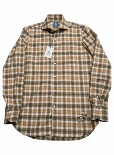 Finamore 1925 Men's Napoli Llong Sleeve Button Down Shirt In Brown/green Plaid In Multi