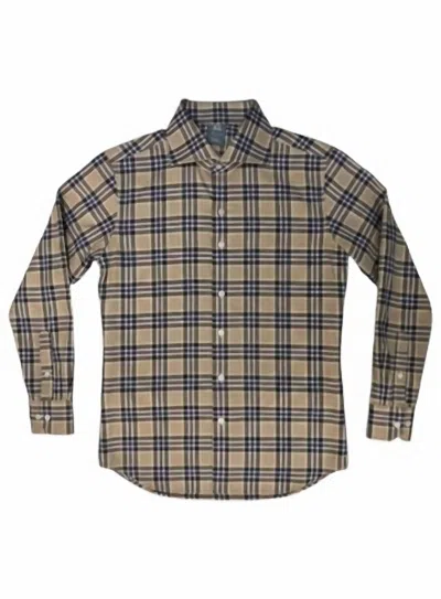 Finamore 1925 Men's Napoli Long Sleeve Shirt In Taupe/blue Plaid In Multi