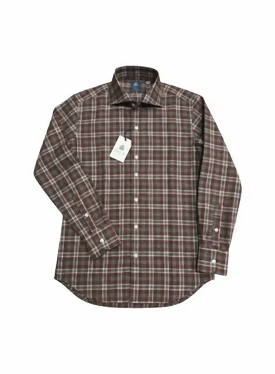 Finamore 1925 Men's Napoli Plaid Shirt In Rust/grey In Brown