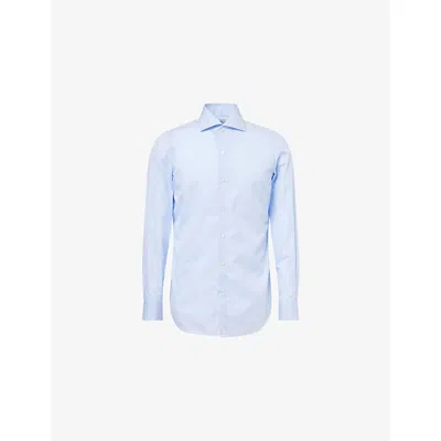 Finamore 1925 Mens Blu Popeline Napoli Regular-fit Cotton Shirt In Blue
