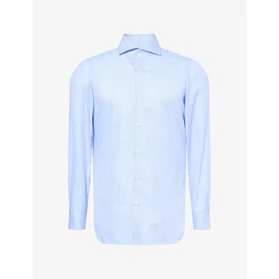 Finamore 1925 Mens Gingham-print Long-sleeve Cotton-poplin Shirt Twill Blu Check