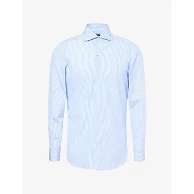 Finamore 1925 Mens Napoli Striped Long-sleeve Cotton Shirt Blu Stripe