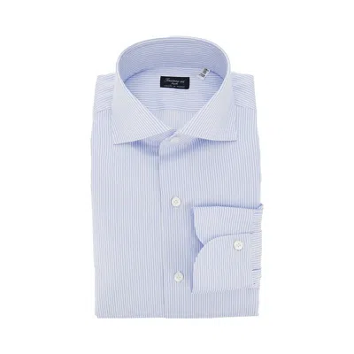Finamore 1925 'milano' Cotton Shirt With Striped Motif In Blue