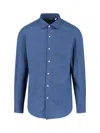 Finamore 1925 Finamore Structured Blue Cotton Shirt With Classic Collar In Blue
