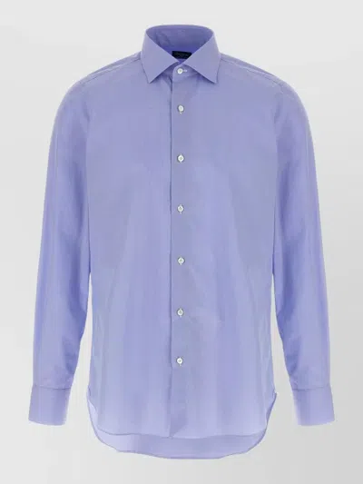 Finamore 1925 Napoli Button Down Collar Long Sleeve Shirt In Blue