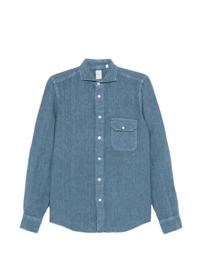 Finamore 1925 Napoli Button-down Flap-pocket Shirt In Blue