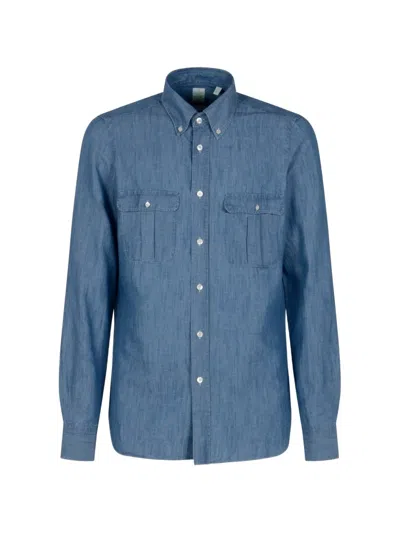 Finamore 1925 Napoli Button-down Flap-pocket Shirt In Blue