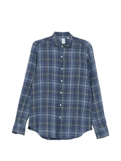 Finamore 1925 Napoli Check-pattern Long-sleeve Shirt In Blue