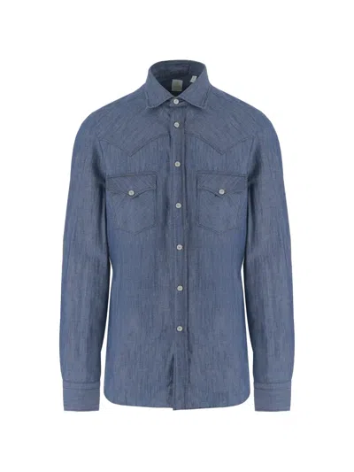 Finamore 1925 Napoli Chest Patch-pockets Shirt In Blue