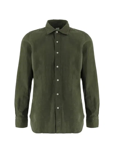 Finamore 1925 Napoli Corduroy Long-sleeve Shirt In Green