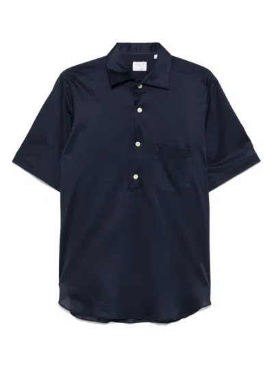 Finamore 1925 Napoli Cotton Short-sleeved Shirt In Blue