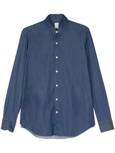 Finamore 1925 Napoli Spread-collar Linen Shirt In Blau