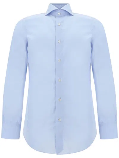 Finamore 1925 Napoli Long-sleeve Cotton Shirt In Blue