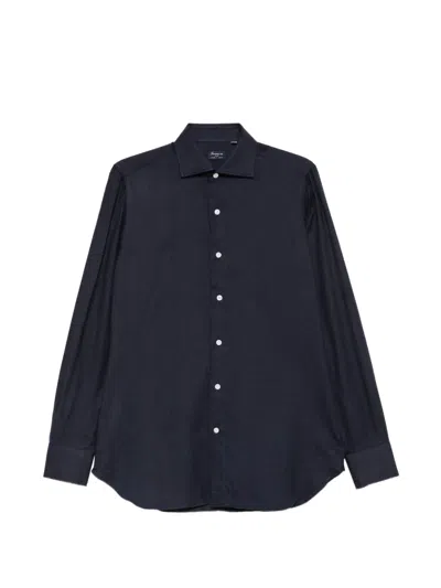 Finamore 1925 Napoli Herringbone-pattern Long-sleeve Shirt In Blue
