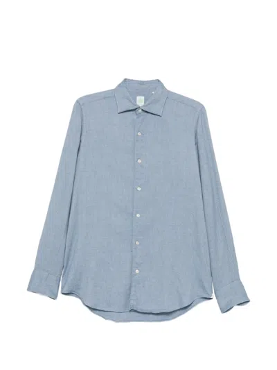 Finamore 1925 Napoli Herringbone-weave Long-sleeve Shirt In Blue