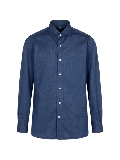 Finamore 1925 Napoli Houndstooth-pattern Shirt In Blue