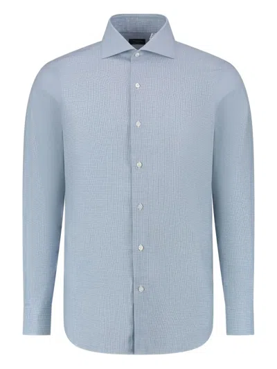 Finamore 1925 Napoli Long-sleeved Cotton-blend Shirt In Blue