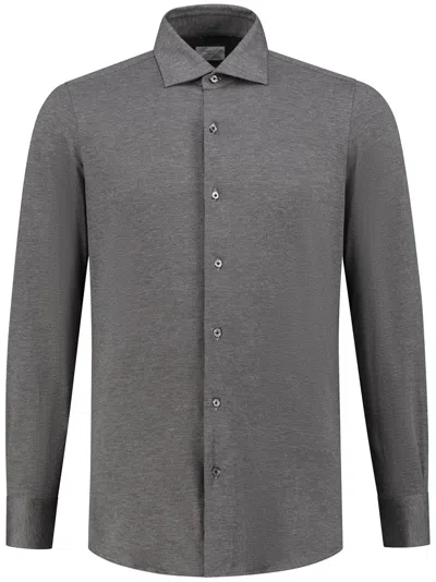 Finamore 1925 Napoli Long-sleeved Cotton-blend Shirt In Grey