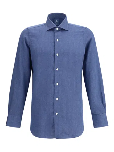 Finamore 1925 Napoli Long-sleeves Cotton Shirt In Blue