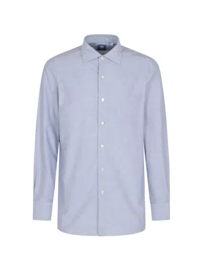 Finamore 1925 Napoli Long-sleeve Spread-collar Shirt In Blue
