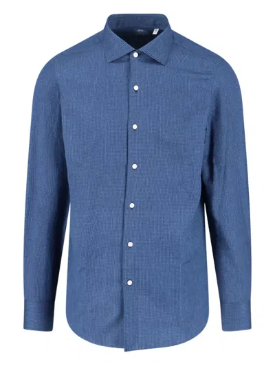 Finamore 1925 Napoli Micro-check Long-sleeve Shirt In Blue