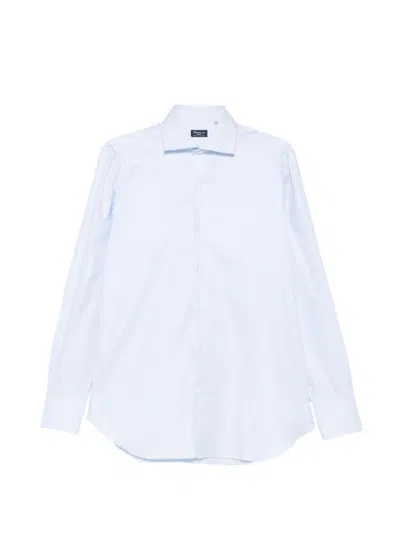 Finamore 1925 Napoli Micro-check Spread-collar Shirt In Blue