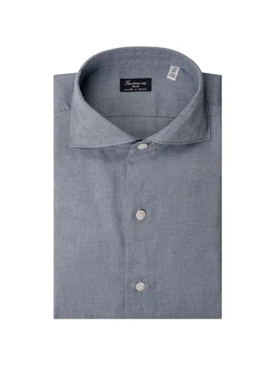 Finamore 1925 Napoli Milano Eduardo Herringbone Shirt In Blue