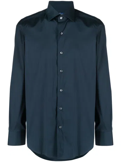 Finamore 1925 Napoli Plain Cotton-blend Shirt In Blau