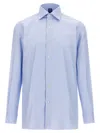Finamore 1925 Classic Shirt In Light Blue Cotton Classic Collar In Blue