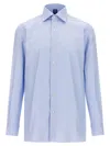 Finamore 1925 Classic Shirt In Light Blue Cotton Classic Collar In Blue