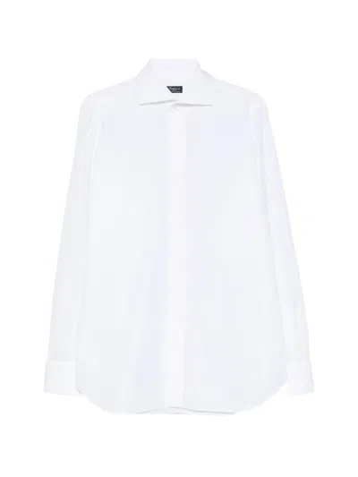 Finamore 1925 Napoli Spread-collar Concealed-front Cotton Shirt In White