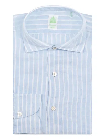 Finamore 1925 Napoli Striped Buttoned Shirt In Blue