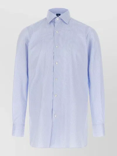 Finamore 1925 Napoli Striped Long Sleeve Button Down Shirt In Blue