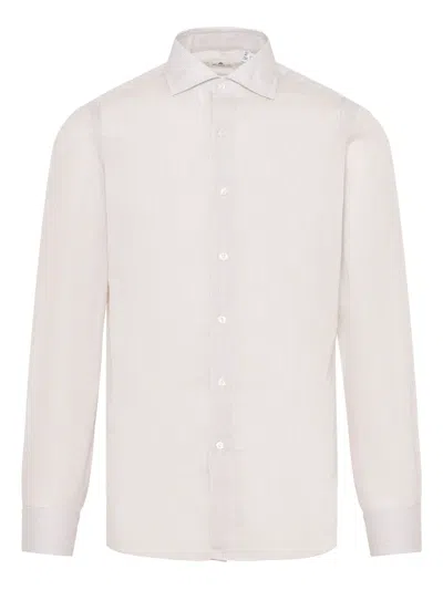 Finamore 1925 Napoli Striped Long-sleeve Shirt In 白色