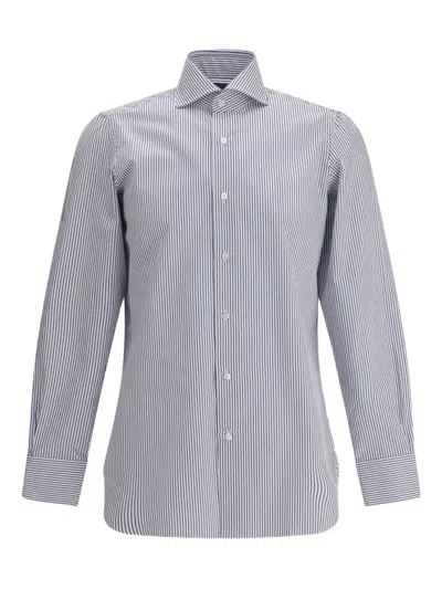 Finamore 1925 Napoli Striped Long-sleeved Shirt In Gray