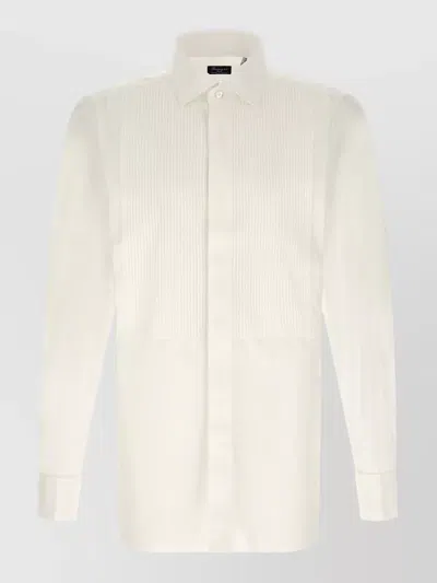 Finamore 1925 Napoli Tuxedo Shirt Button Collar In White
