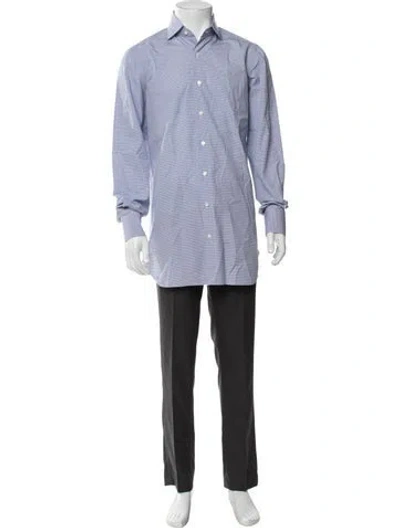 Pre-owned Finamore 1925 Patterned Long Sleeve Dress Shirt In Blue